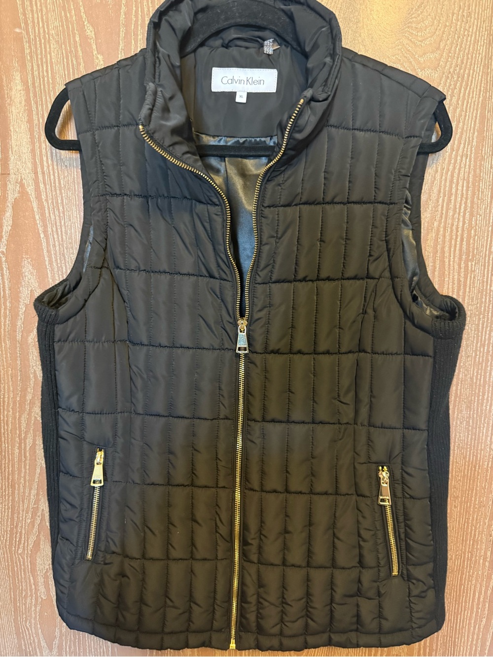 Calvin Klein Black Quilted Vest with Gold Zippers